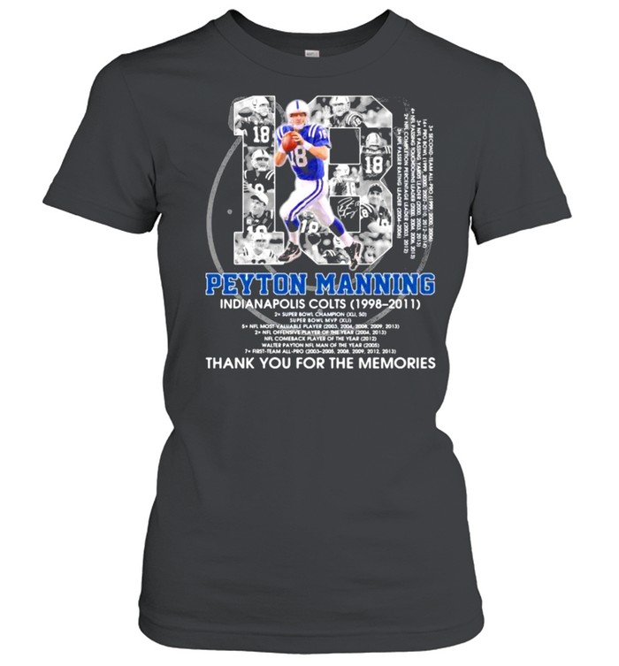 Number 18 Peyton Manning Indianapolis Colts 1998 2011 Signature shirt Classic Women's T-shirt