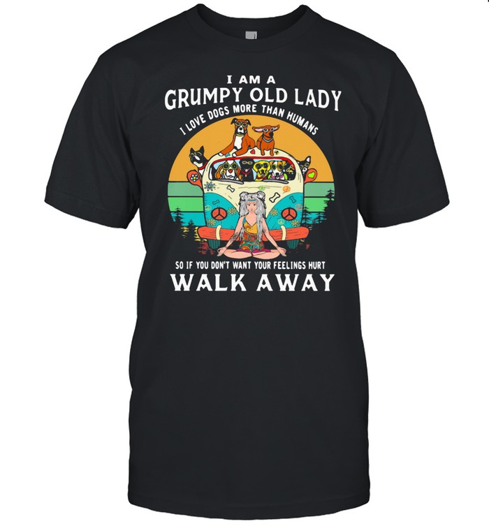 I Am A Grumpy Old Lady I Love Dogs More Than Humans So If You Don’t Want Your Feelings Hurt Walk Away Bus Hippie Vintage  Classic Men's T-shirt