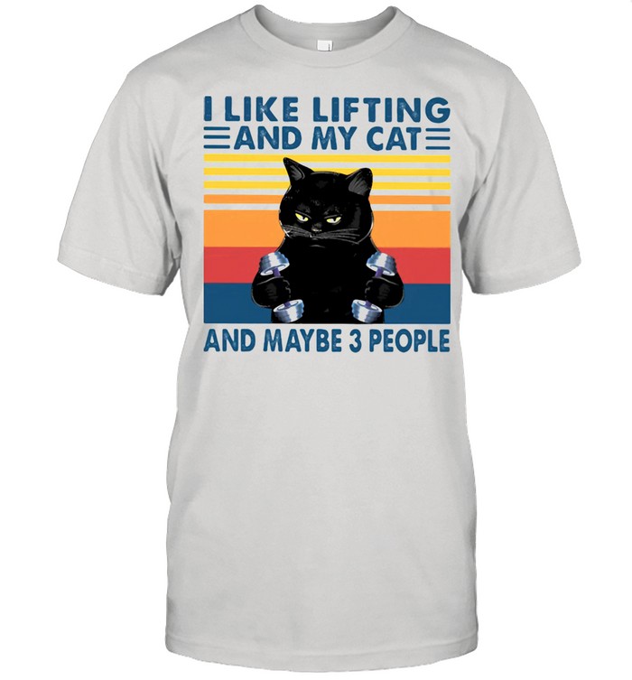 I Like Lifting And My Cat And Maybe Three People Black Cat Vintage  Classic Men's T-shirt