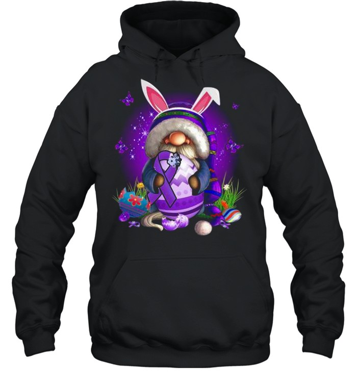 Bunny Gnome Hug Purple Lupus Awareness Happy Easter 2021 shirt Unisex Hoodie