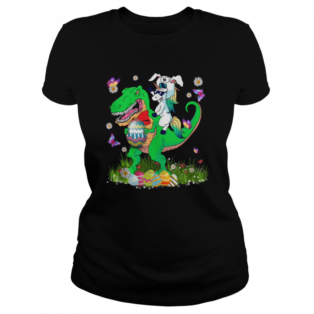 Unicorn Riding Dinosaur Happy Eastrawr Eggs shirt Classic Women's T-shirt