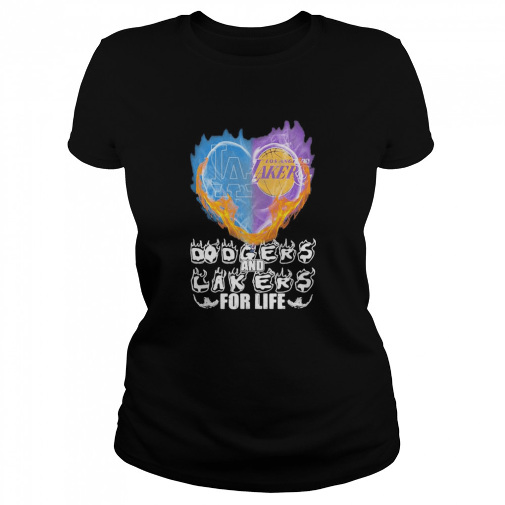 Heart Fire Dodgers And Lakers For Life Football  Classic Women's T-shirt