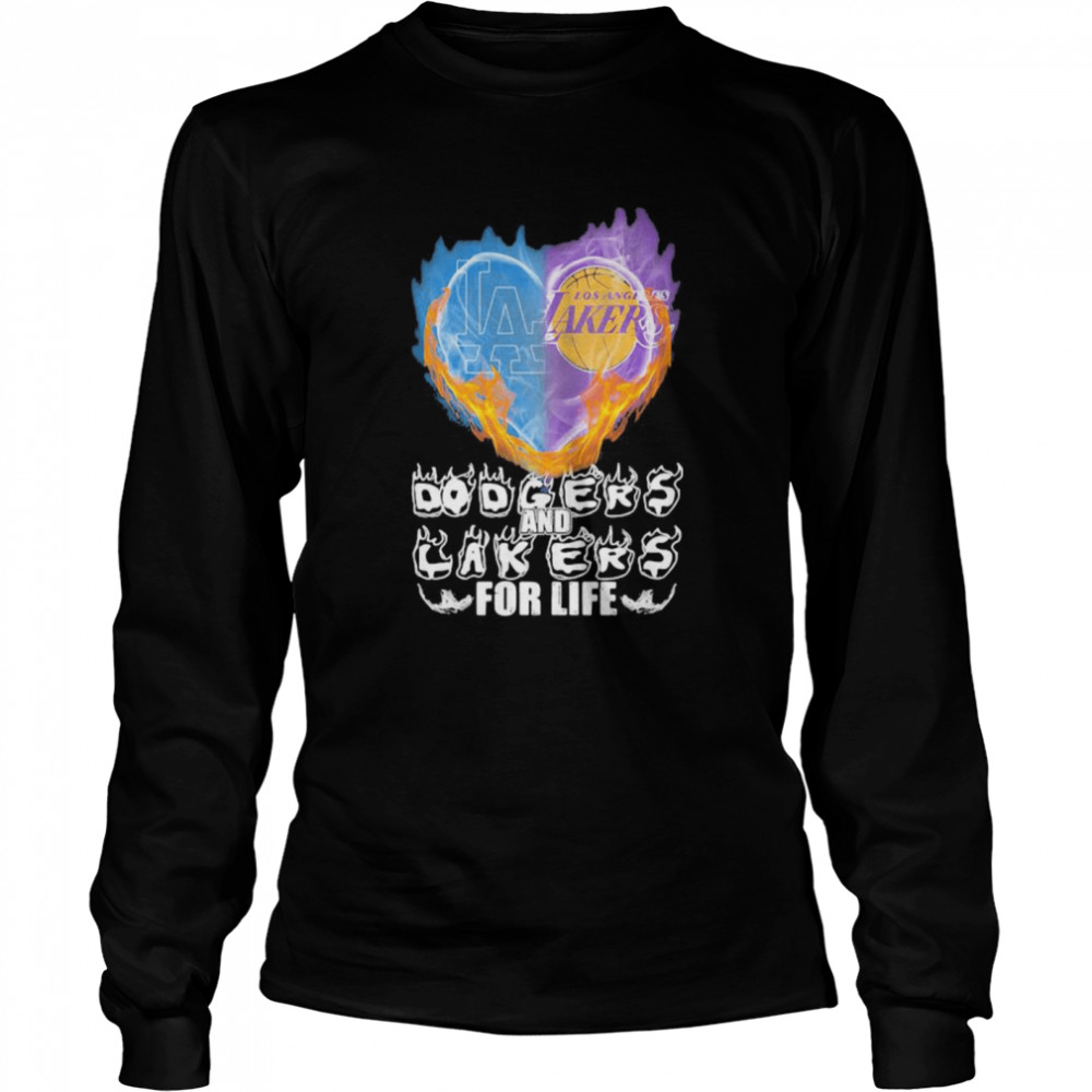 Heart Fire Dodgers And Lakers For Life Football  Long Sleeved T-shirt