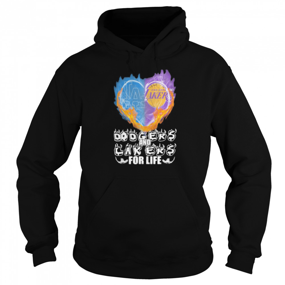 Heart Fire Dodgers And Lakers For Life Football  Unisex Hoodie