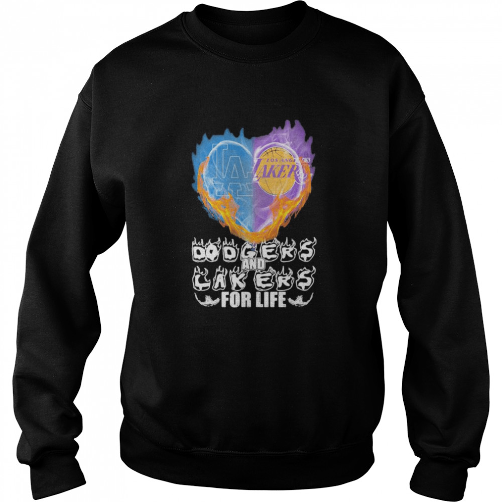 Heart Fire Dodgers And Lakers For Life Football  Unisex Sweatshirt