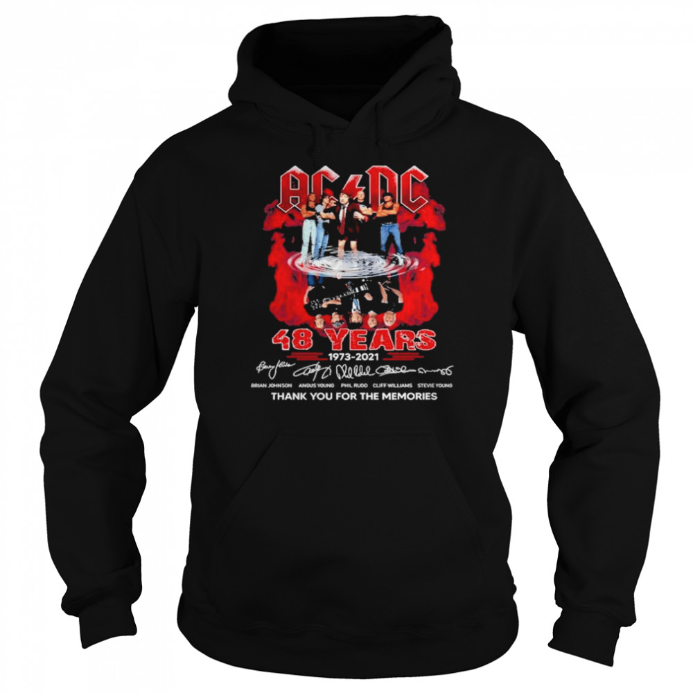 AC DC water reflection 48 year 1973 2021 signatures thank you for the memories shirt Unisex Hoodie
