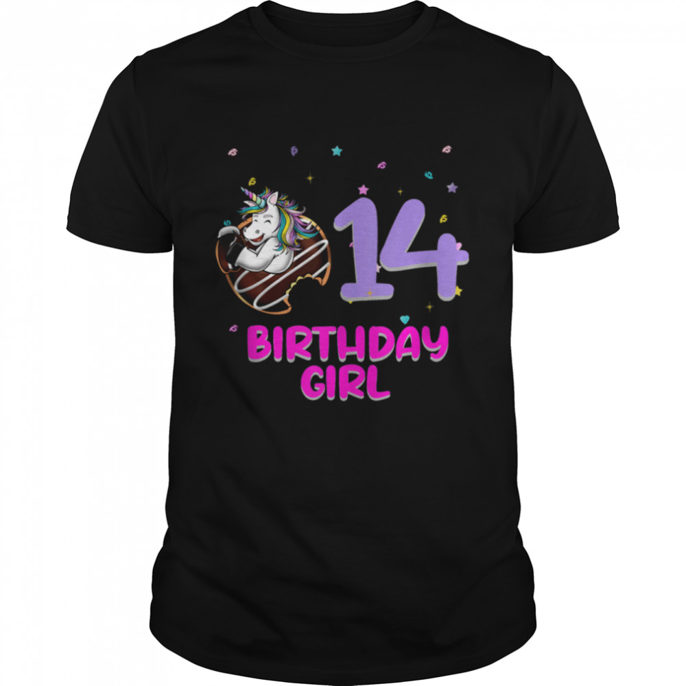 Unicorn Donut 14th Birthday Girl Love 14 Years Old Shirt
