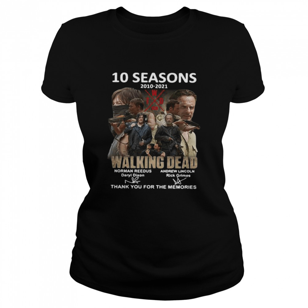 Walking Dead 10 Seasons 2010 2021 norman reedus daryl dixon andrew lincoln rick  grimes T-shirt - T Shirt Classic