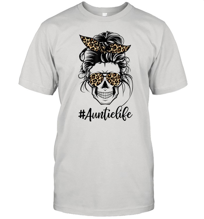 Auntie Life Skull Messy Bun Hair Leopards  Classic Men's T-shirt