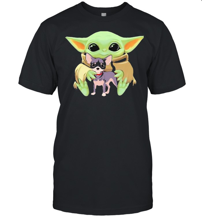 Baby Yoda Hug Chihuahua Dog  Classic Men's T-shirt