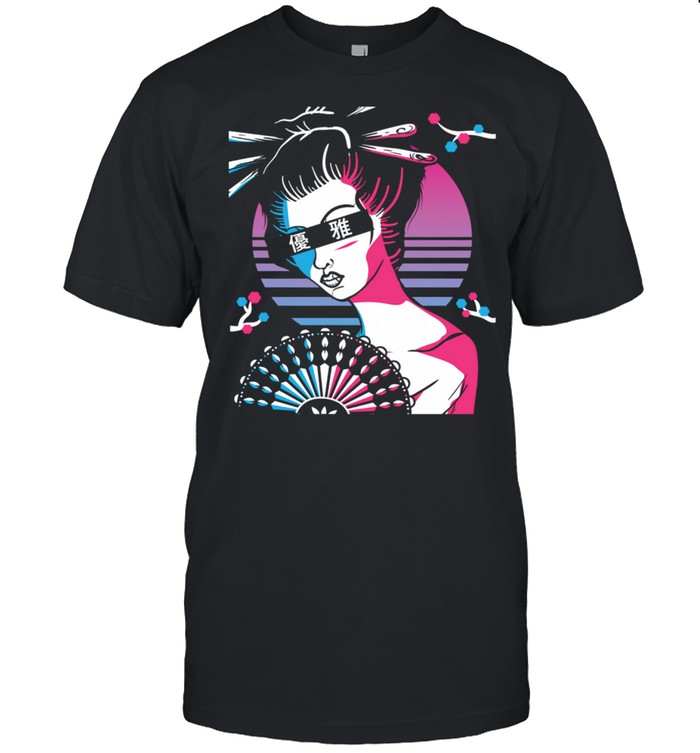 Aesthetic Vaporwave Japanese Fan Geisha Graceful Sunset  Classic Men's T-shirt