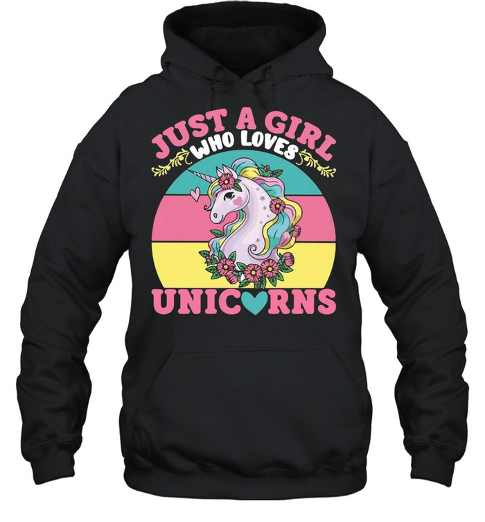 Just A Girl Who Loves Unicorns Vintage Retro T-shirt Unisex Hoodie