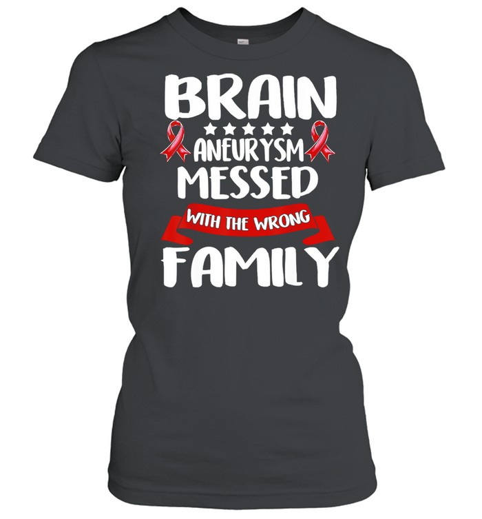 Brain Aneurysm Messed With The Wrong Family Awareness Brain Hemorrhage Related Red Ribbon Classic Women's T-shirt