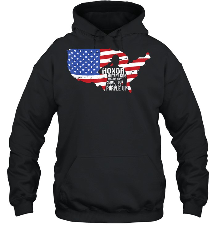 Honor Military Kids Because They Serve Too Purple Up American Flag  Unisex Hoodie