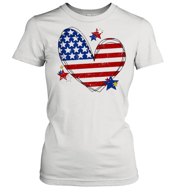 American flag heart matching family july 4th shirt Classic Women's T-shirt