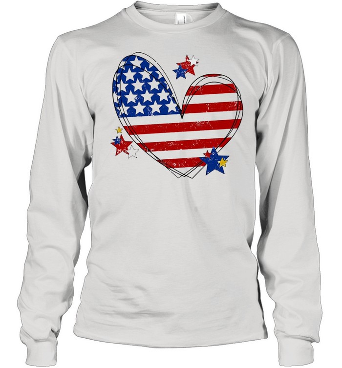 American flag heart matching family july 4th shirt Long Sleeved T-shirt