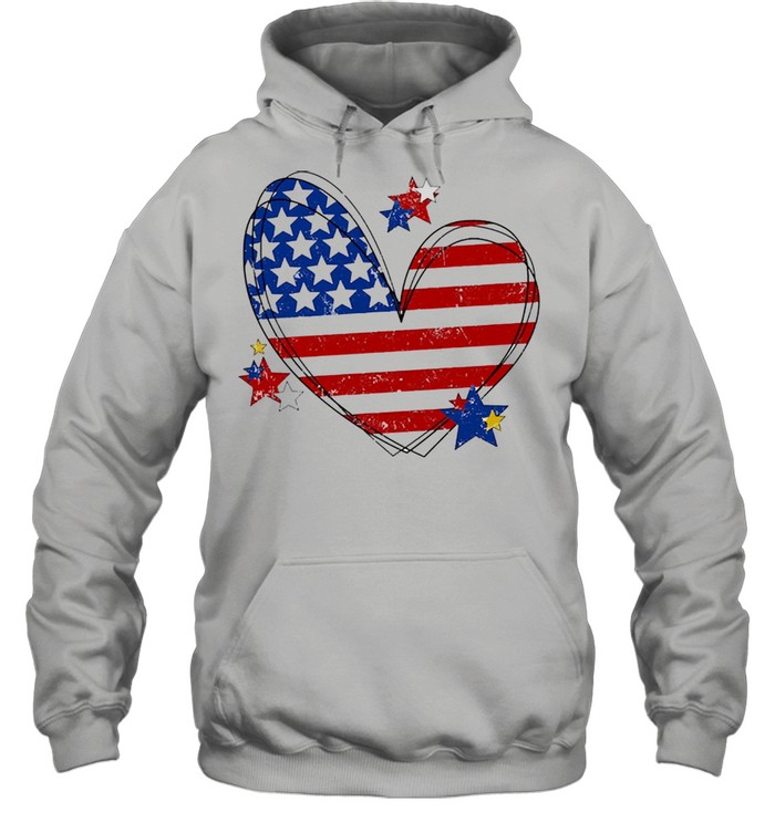 American flag heart matching family july 4th shirt Unisex Hoodie