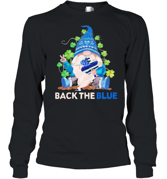 Back The Blue Police Gnome Patricks Day Long Sleeved T-shirt