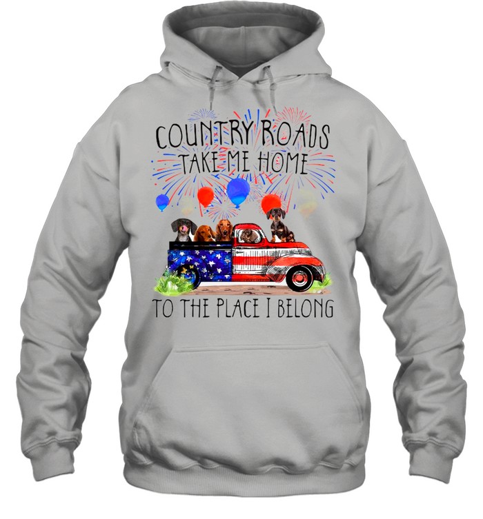 Dachshunds Country Roads Take Me Home To The Place I Belong 4th Of July 2021 shirt Unisex Hoodie