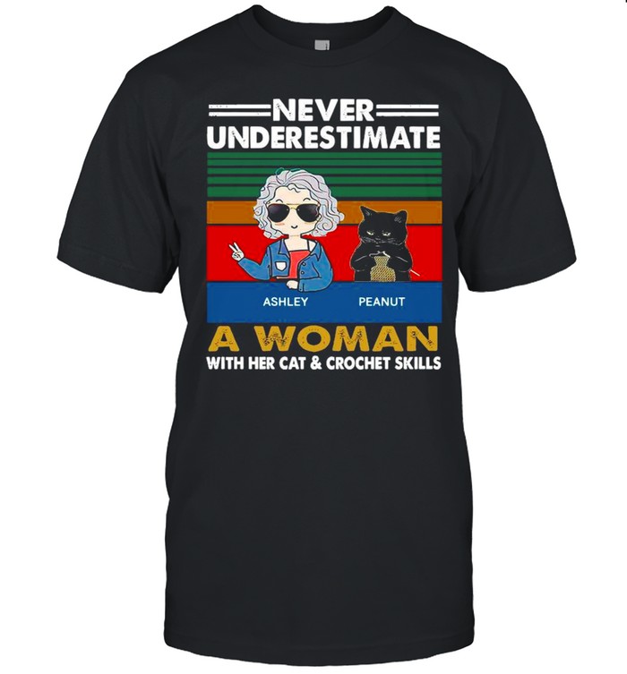 Girl And Black Cat Never Underestimate A Woman With Her Cat And Crochet Skills Vintage shirt Classic Men's T-shirt
