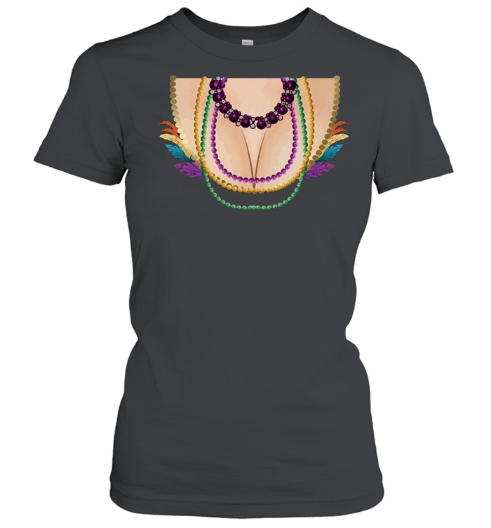 Womens Funny Fake Boobs Shirt | Mardi Gras Beads And Boob Nola Gift T-Shirt