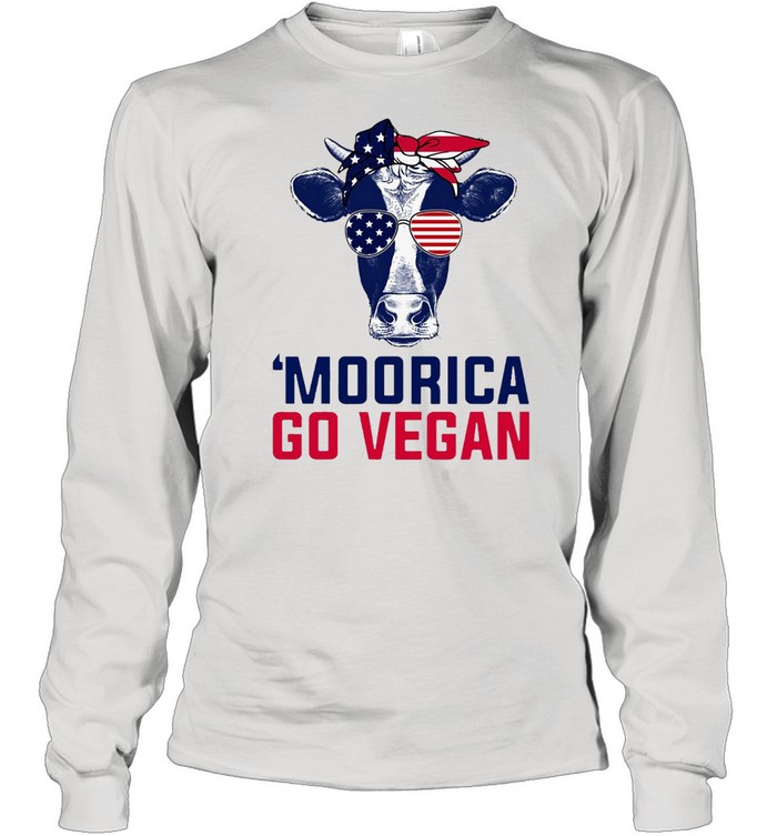 Cow American Flag Moorica Go Vegan T-shirt Long Sleeved T-shirt