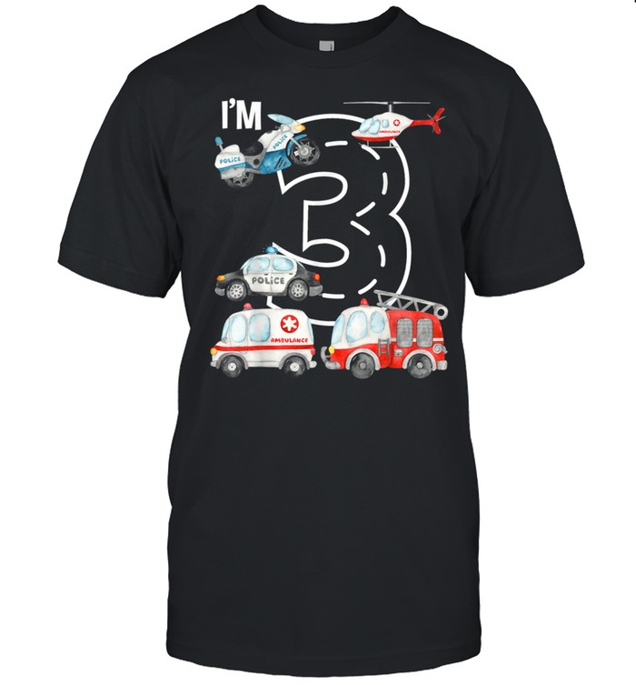 Emergency Vehicles 3rd Birthday Fire Truck Police Car Boys shirt Classic Men's T-shirt