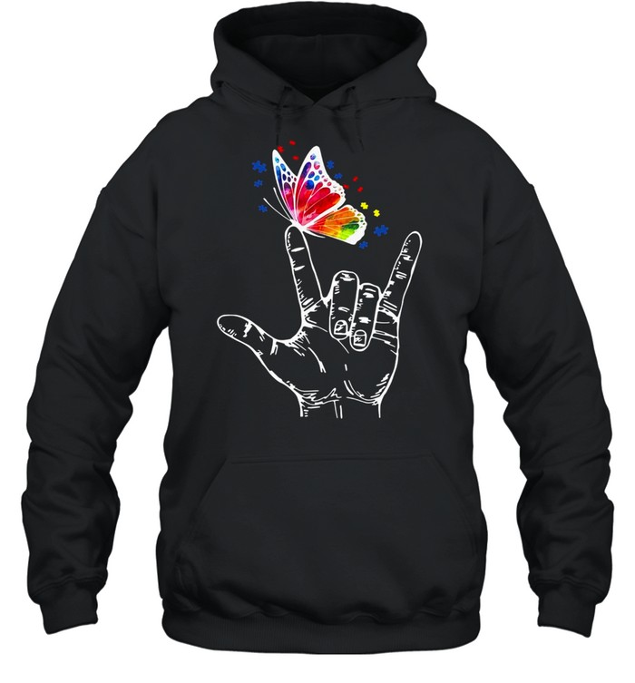 I Love You Hand Sign Language Butterfly T-shirt Unisex Hoodie