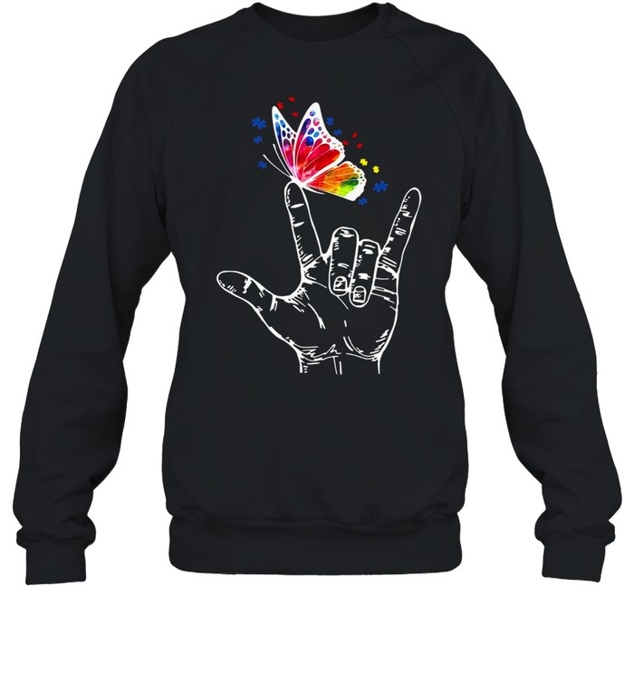 I Love You Hand Sign Language Butterfly T-shirt Unisex Sweatshirt