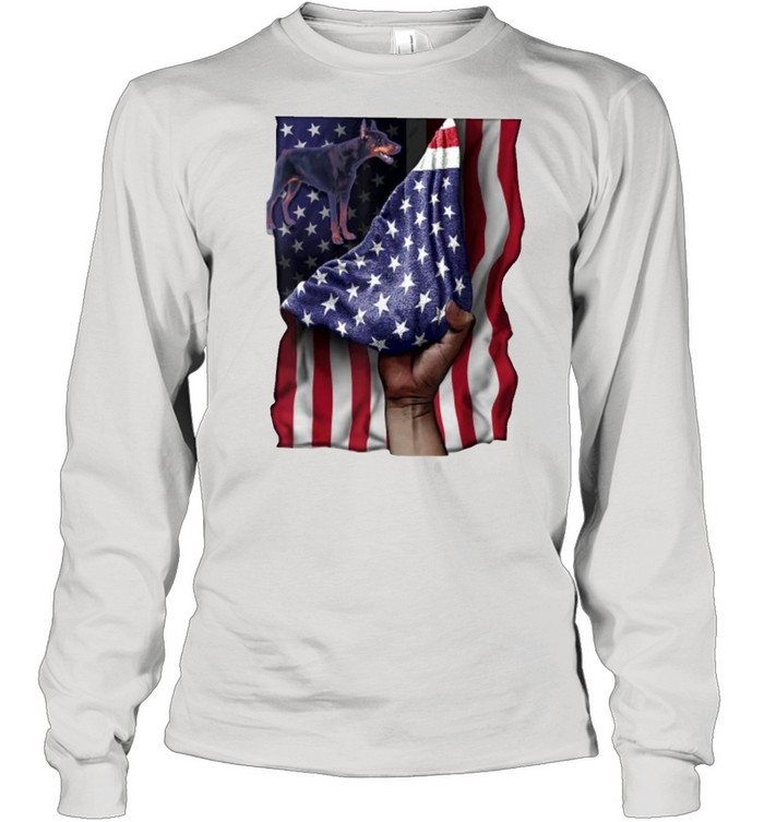 Day Of Independence US Flag Doberman T- Long Sleeved T-shirt