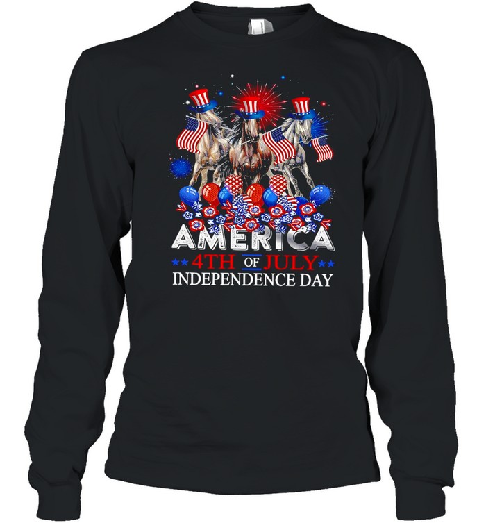 Fireworks Horse America 4th Of July Independence Day T-shirt Long Sleeved T-shirt