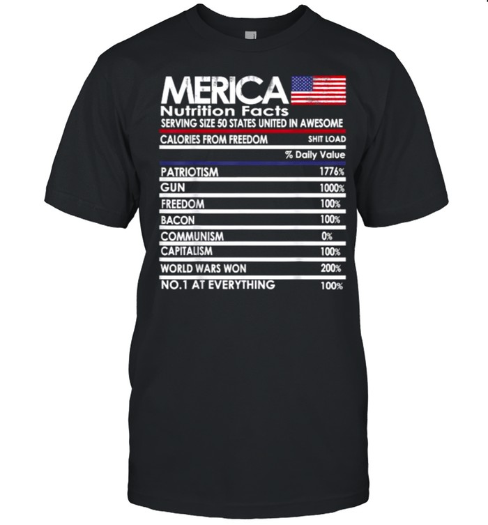 Merica Nutrition Facts 4th of July Idea Funny Proud American T-Shirt