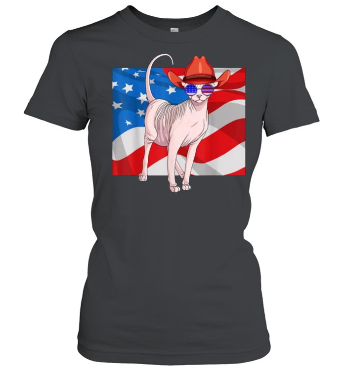 Sphynx Cat 4th Of July Patriotic American Flag T- Classic Women's T-shirt