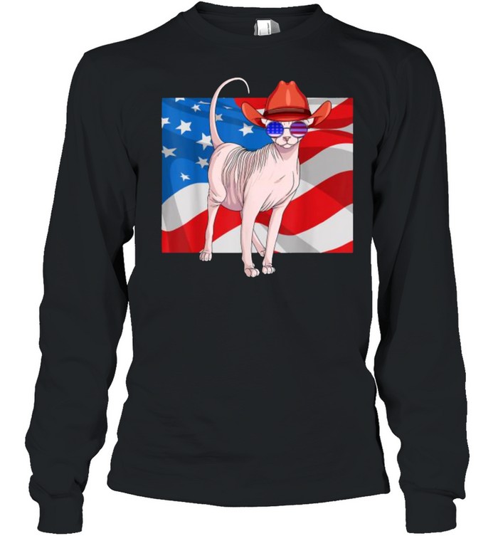 Sphynx Cat 4th Of July Patriotic American Flag T- Long Sleeved T-shirt