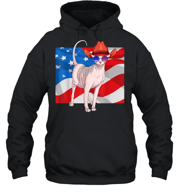 Sphynx Cat 4th Of July Patriotic American Flag T- Unisex Hoodie