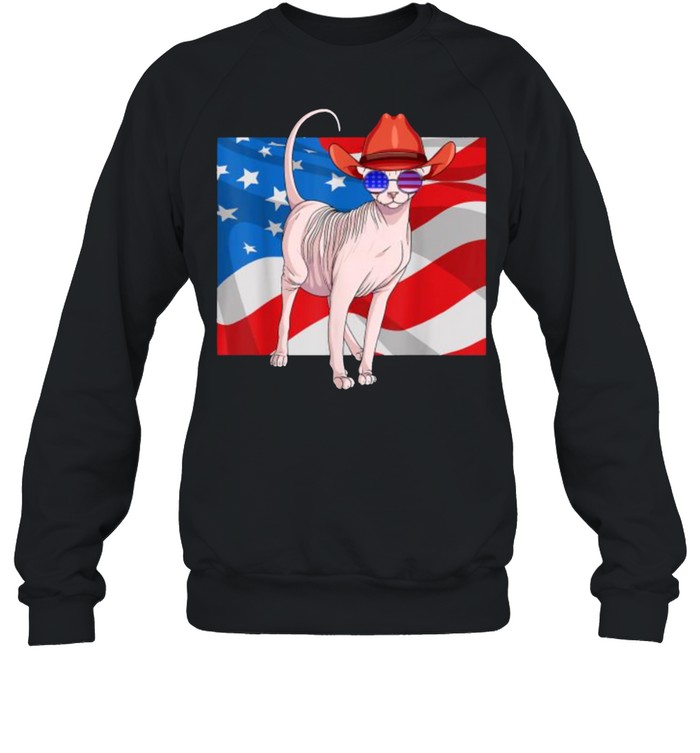 Sphynx Cat 4th Of July Patriotic American Flag T- Unisex Sweatshirt