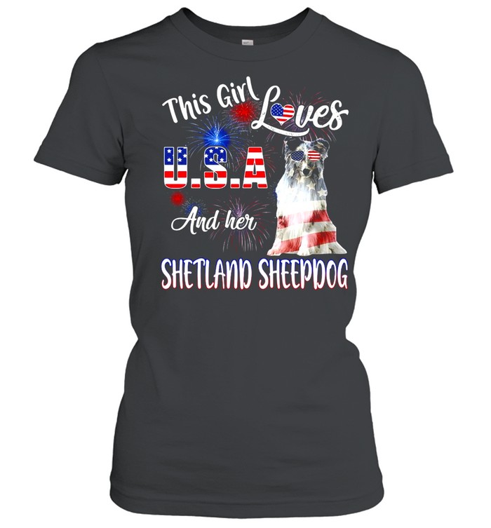 This Girl Loves USA And Her Shetland Sheepdog American Flag T-shirt Classic Women's T-shirt