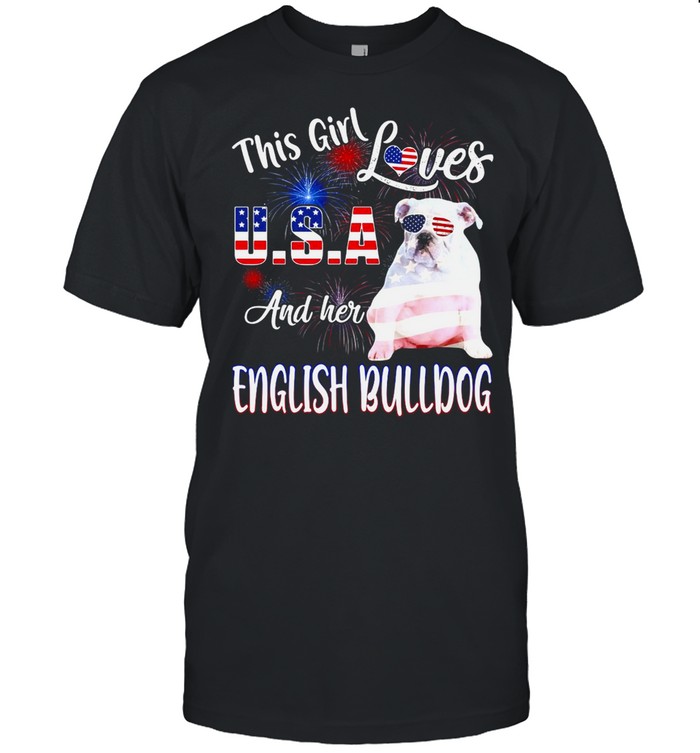 This Girl Loves USA And Her White English Bulldog American Flag T-shirt Classic Men's T-shirt