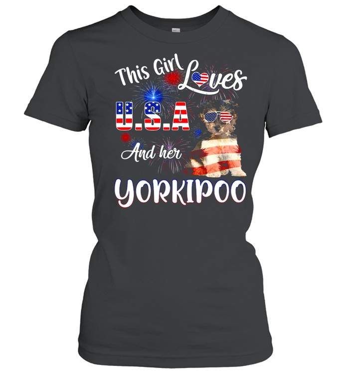 This Girl Loves USA And Her Yorkipoo American Flag T-shirt Classic Women's T-shirt