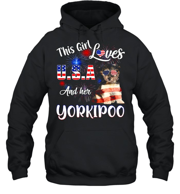 This Girl Loves USA And Her Yorkipoo American Flag T-shirt Unisex Hoodie