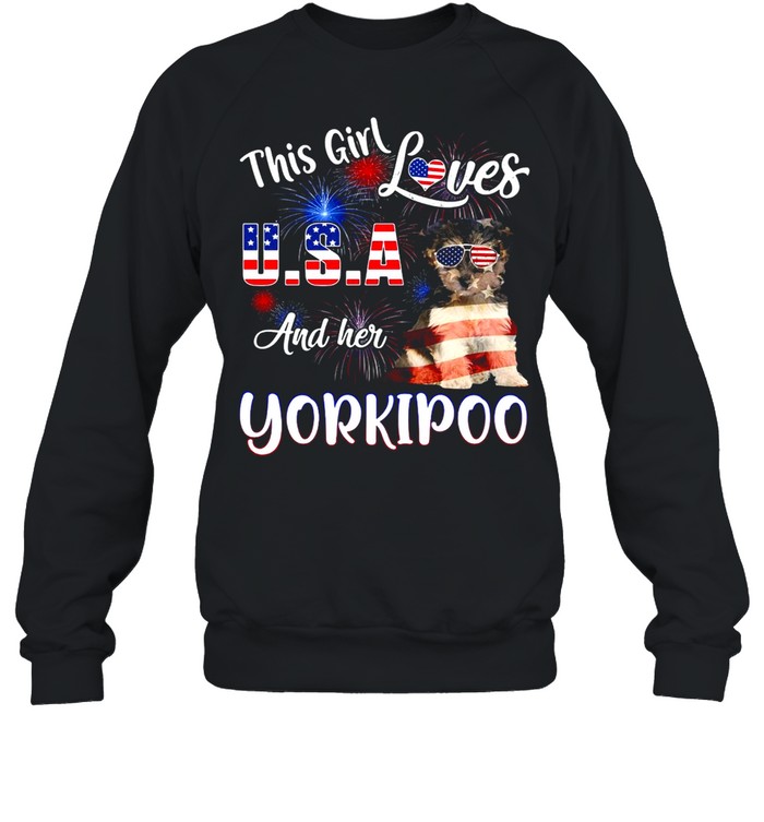 This Girl Loves USA And Her Yorkipoo American Flag T-shirt Unisex Sweatshirt