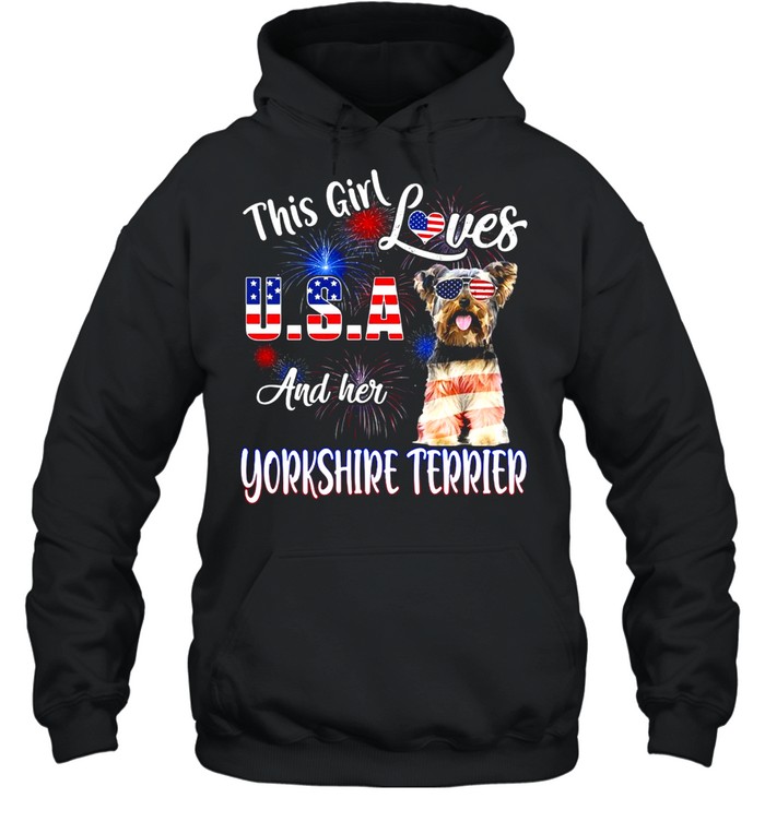 This Girl Loves USA And Her Yorkshire Terrier American Flag T-shirt Unisex Hoodie