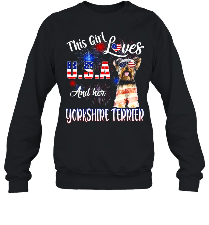 This Girl Loves USA And Her Yorkshire Terrier American Flag T-shirt Unisex Sweatshirt