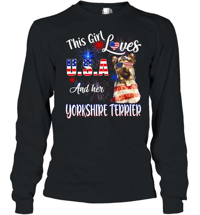 This Girl Loves USA And Her Yorkshire Terrier T-shirt Long Sleeved T-shirt