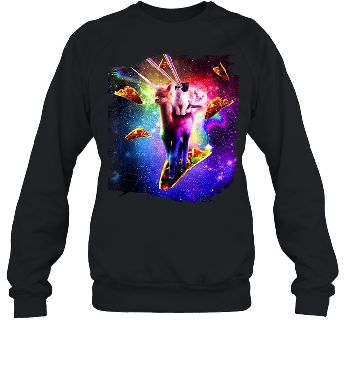 Cosmic Cat Riding Alpaca Unicorn Tacos T-shirt Unisex Sweatshirt