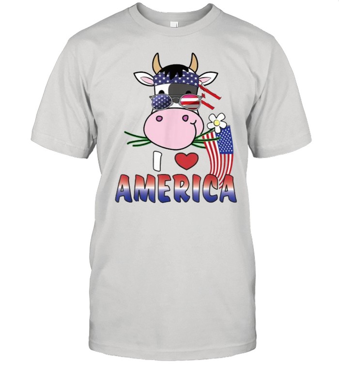 I Love America, 4th of July USA Patriotic Cow T- Classic Men's T-shirt