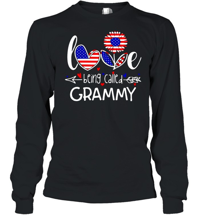 American Flag Flower Love Being Called Grammy T-shirt Long Sleeved T-shirt