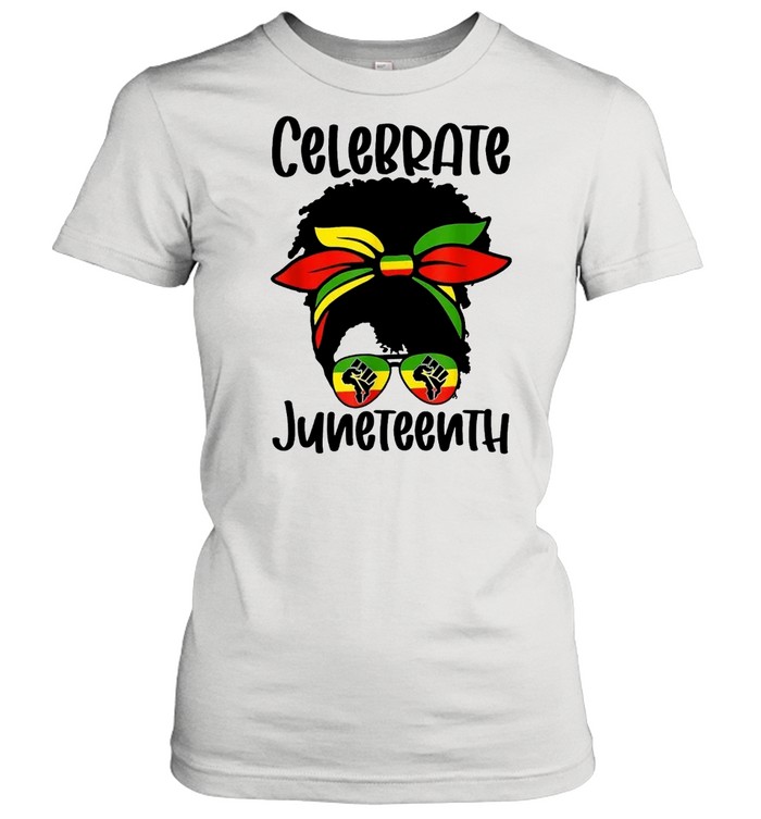 Celebrate Juneteenth Independence Day Black Messy Bun Classic Women's T-shirt