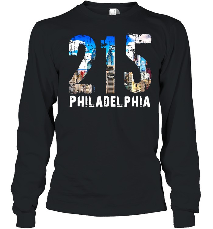 Philadelphia 215 Philly 215 Skyline Area Code Long Sleeved T-shirt