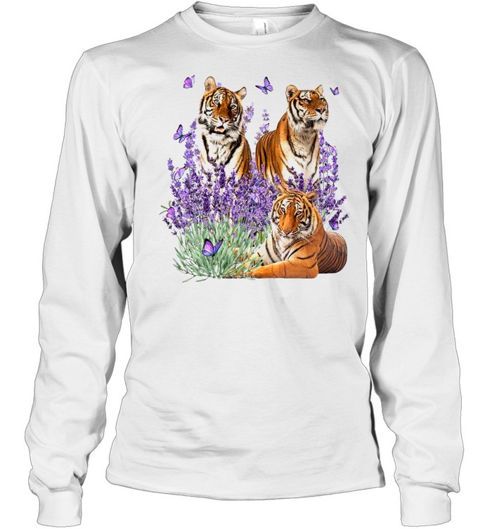 Tiger and Gorgeous Purple flower – for tiger lover shirt Long Sleeved T-shirt